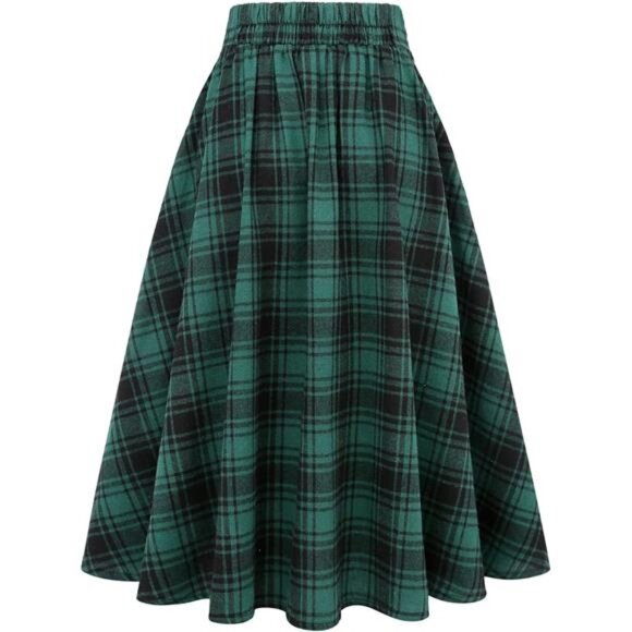 Plaid Skirt for Womens High Waist Aline Pleated Midi Skirts - Picture 2 of 6